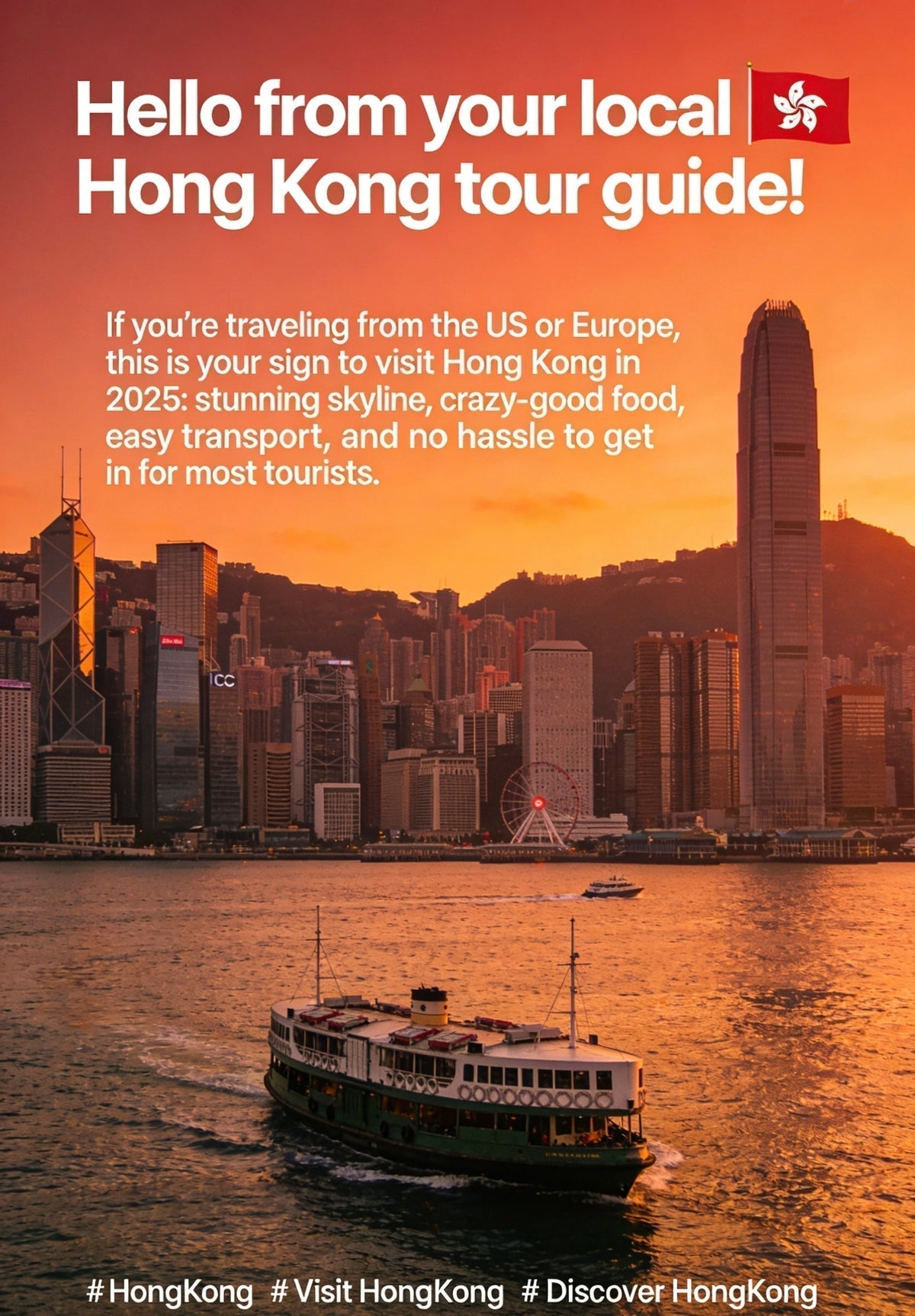 Hong Kong guide cover: a red junk boat on Victoria Harbour below the skyline