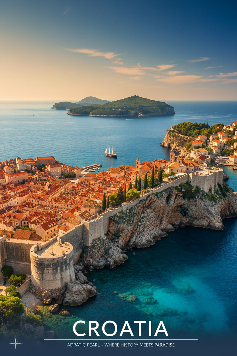 Croatia guide cover: the walled old town of Dubrovnik above the Adriatic