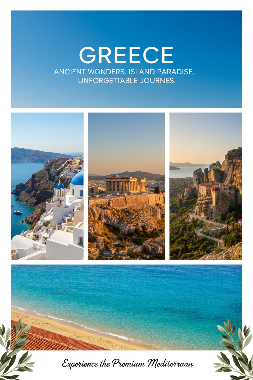 Greece guide cover: white cliffside villages above a turquoise Aegean sea