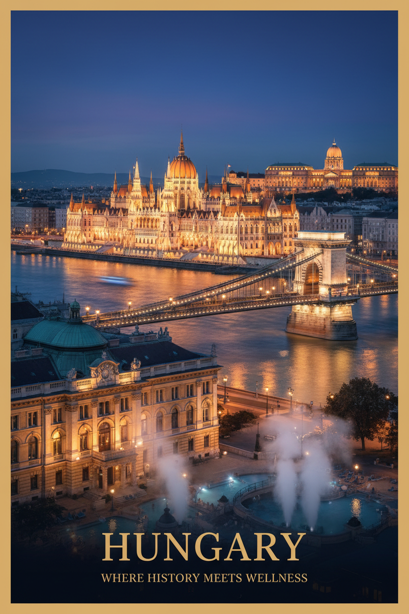 Hungary guide cover: the Budapest parliament and Chain Bridge over the Danube