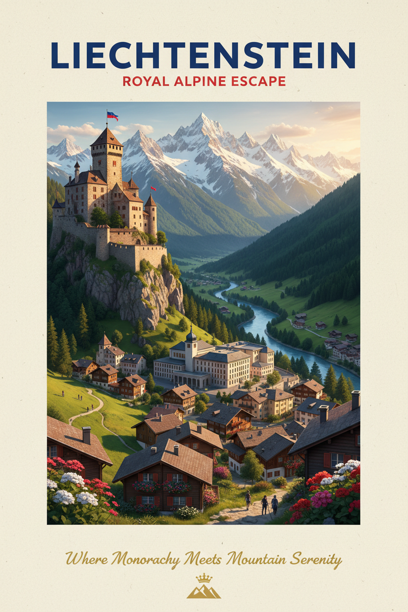 Liechtenstein guide cover: Vaduz castle on a hill above a valley village