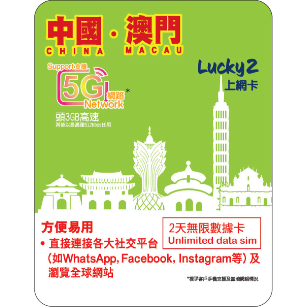 [Lucky2 eSim] 2 Days China/Macau eSIM - 3GB + Unlimited Data