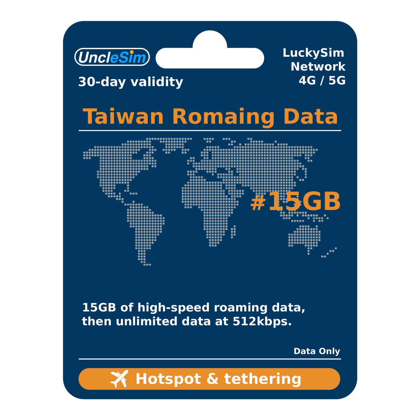 30 Days | Taiwan Roaming Data 15GB-∞