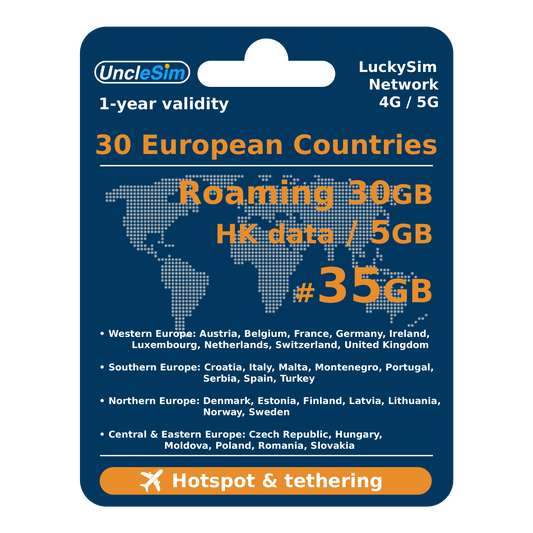 365 Days | EURO 30 Roaming Data 30GB-∞ + HK Data 5GB