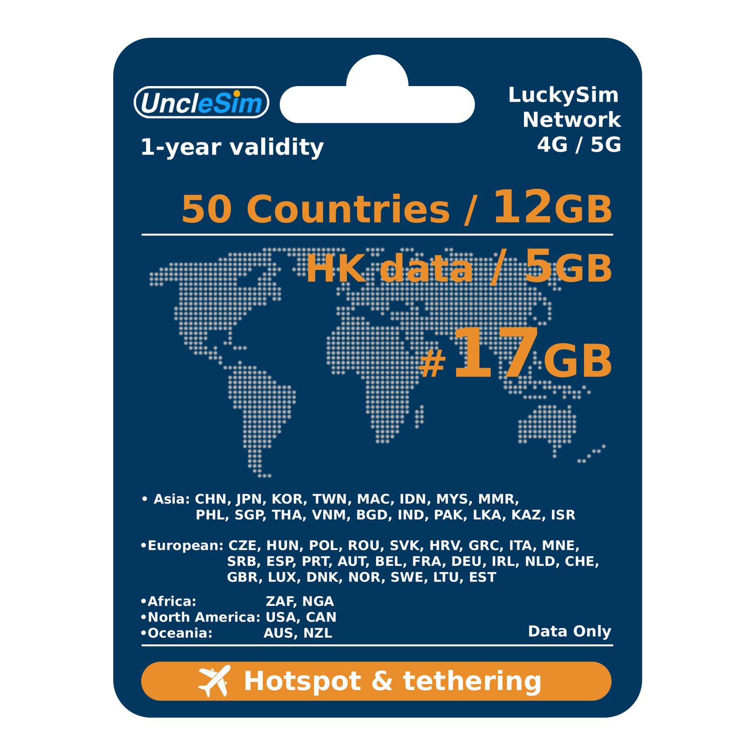 Worldwide prepaid eSIM 50 countries roaming data instant activation