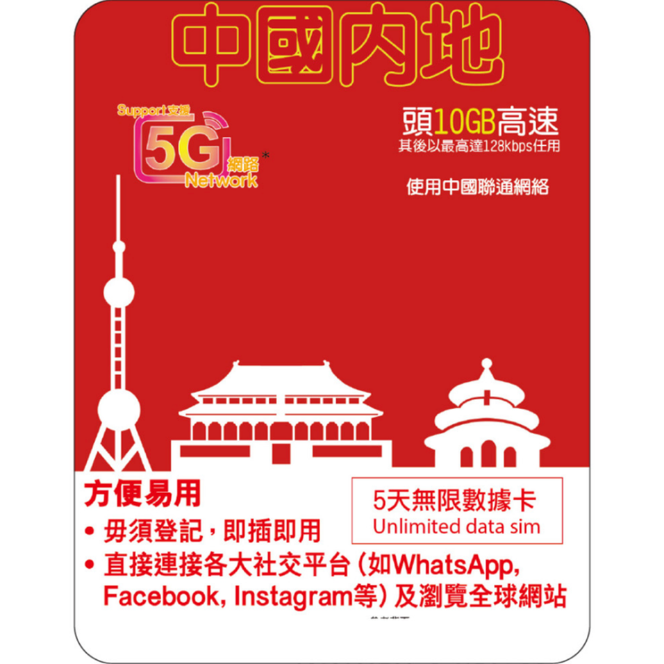[Lucky2 eSim] 5 Days China eSIM - 10GB + Unlimited Data