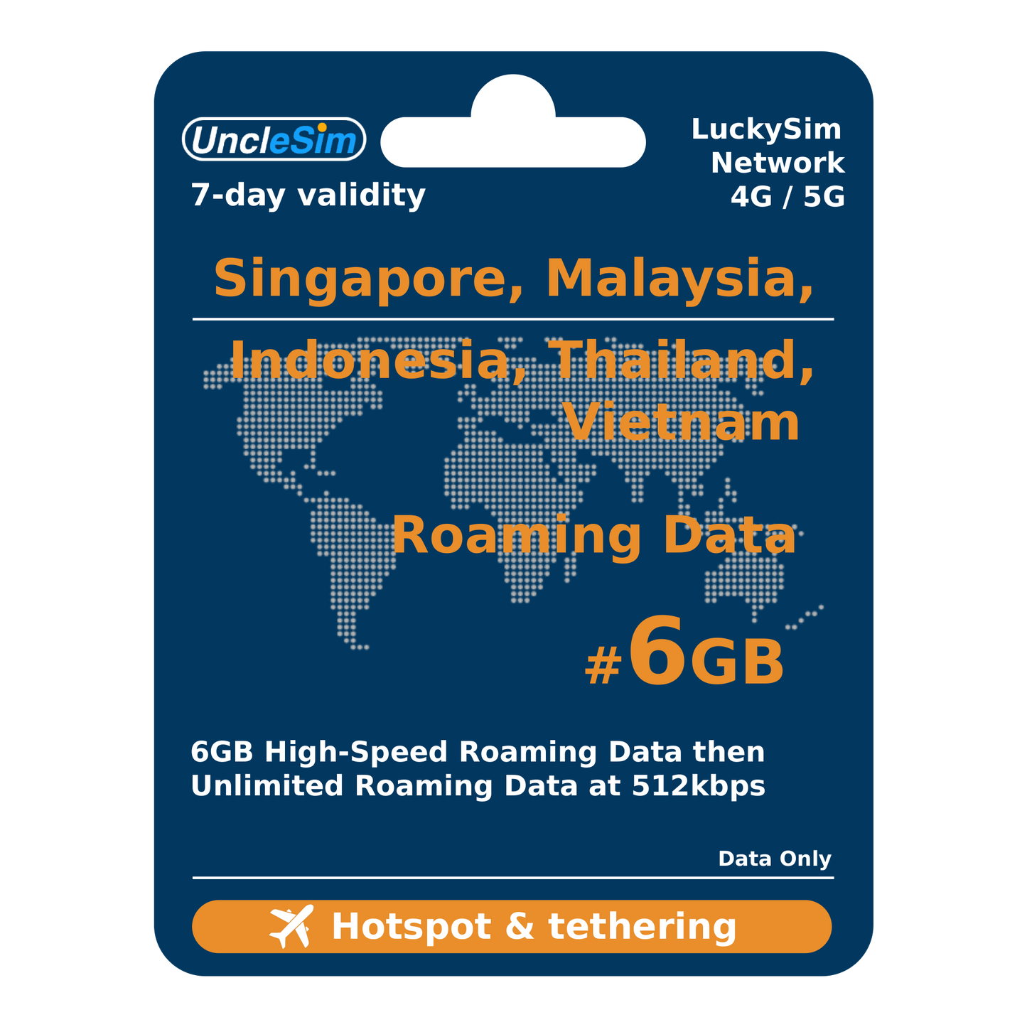 7 Days | SG-MY-ID-TH-VN Roaming Data 6GB-∞