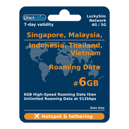 7 Days | SG-MY-ID-TH-VN Roaming Data 6GB-∞