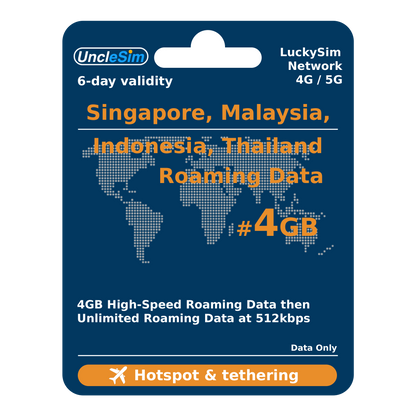 6 天 | 新加坡-马来西亚-印度尼西亚-泰国漫游数据 4GB-∞