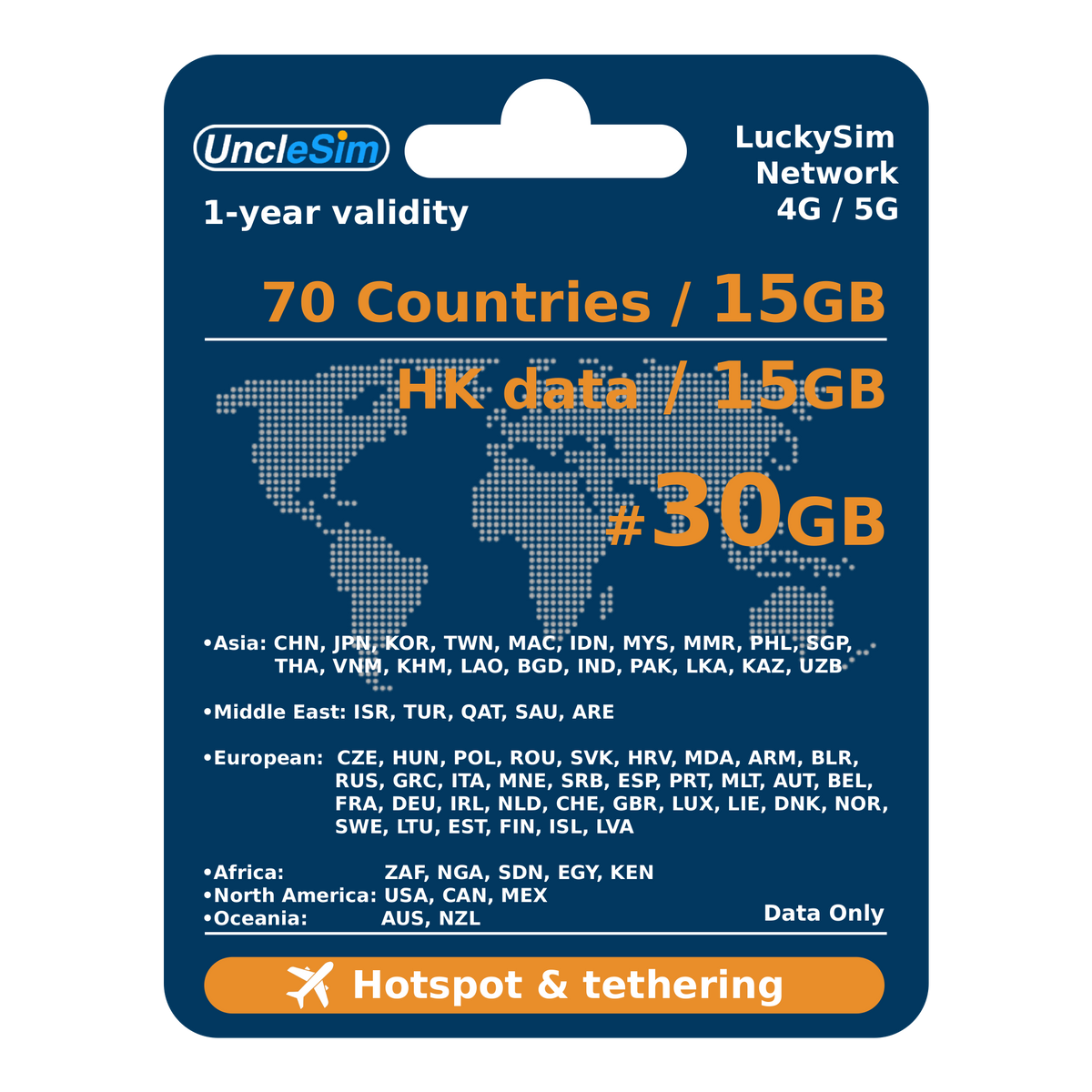 15gb Topic Global eSIM - 1 Year 15GB in 70 Countries + 15GB HK | 5G/4G – UncleSim