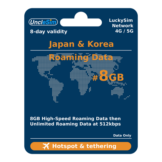 Japan Korea prepaid eSIM 8 days roaming data 8GB QR code