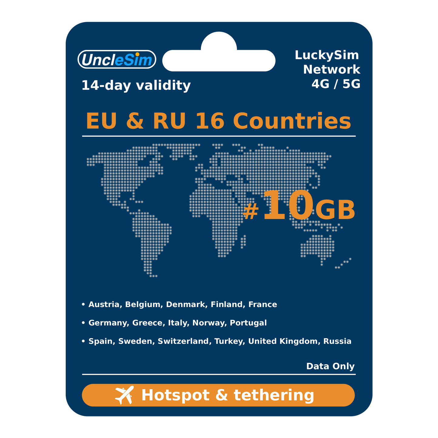 14 Days | EURO15+RUSSIA Roaming Data 10GB-∞