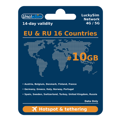 14 Days | EURO15+RUSSIA Roaming Data 10GB-∞