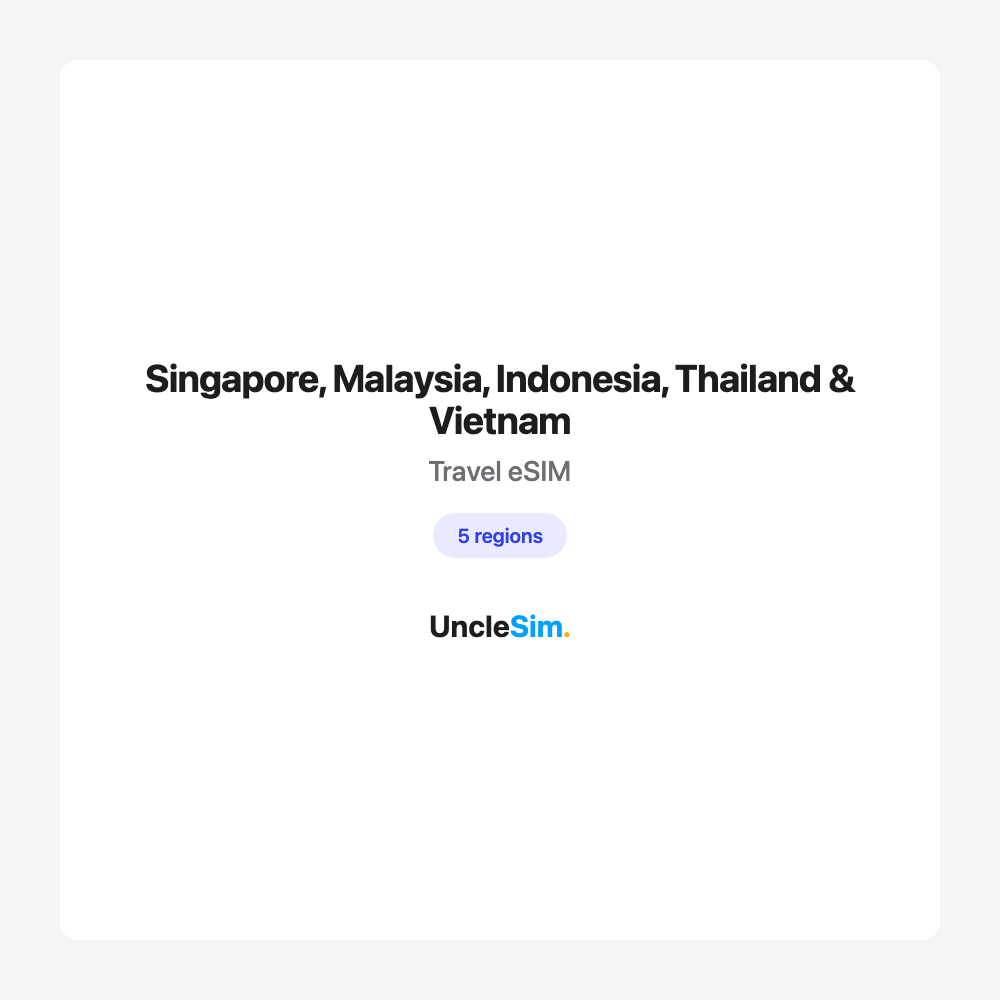 Singapore, Malaysia, Indonesia, Thailand & Vietnam travel eSIM cover card by UncleSim