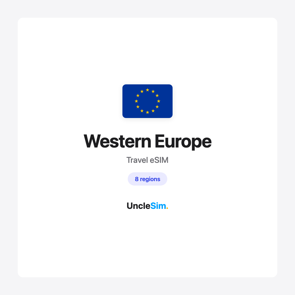 Western Europe travel eSIM cover card by UncleSim