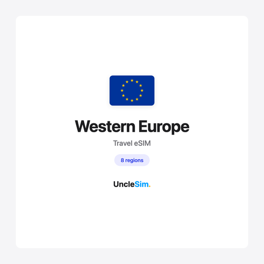 Western Europe travel eSIM cover card by UncleSim
