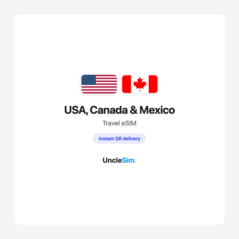 USA, Canada & Mexico travel eSIM cover card by UncleSim